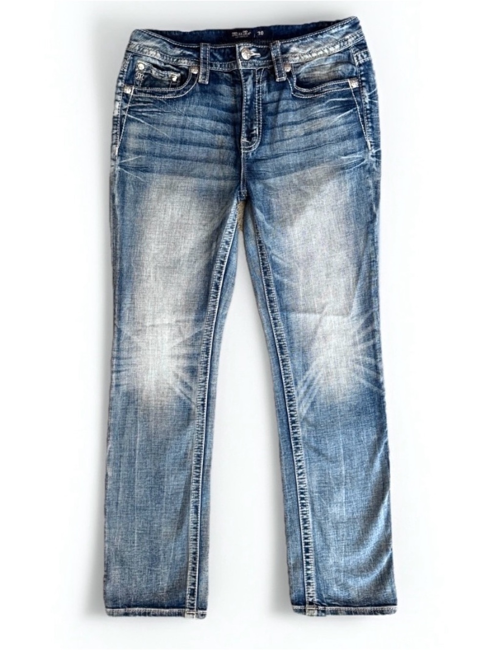 Womens Miss Me Jeans Size 30 Skinny Embellished Y2K Rhinestone angel Wing Blue - Picture 3 of 7